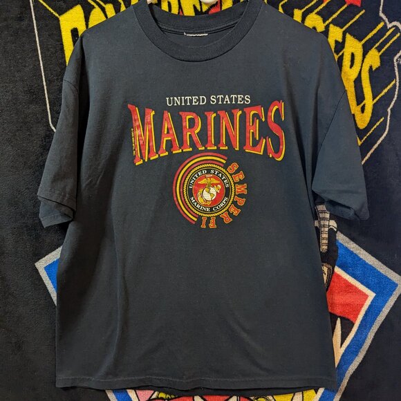 Vintage 1998 Marines USMC Semper Fi Black T-Shirt size Large - Picture 1 of 4